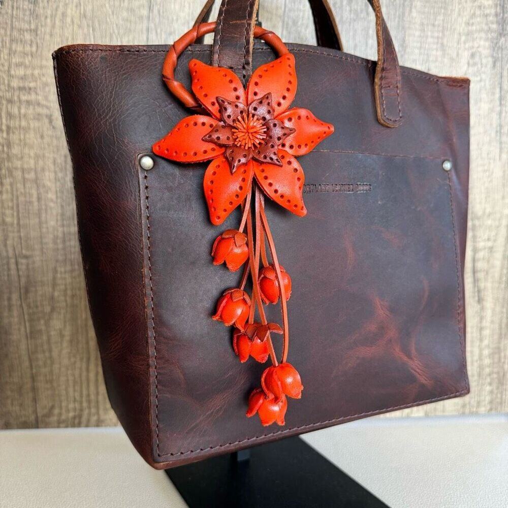 Flower Leather Bag Charm Leather Purse Orange Flower Crossbody Charm NEW